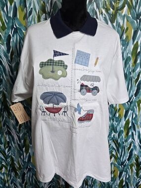 Vintage Valorie's Folk Art Applique Golf Shirt XL